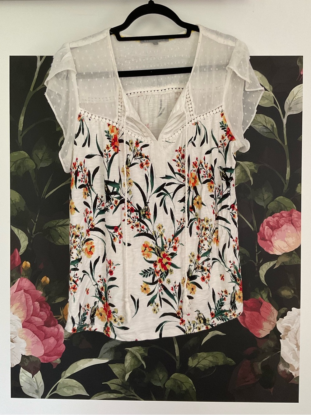 Daniel Rainn White Floral Tie-Front Camisole